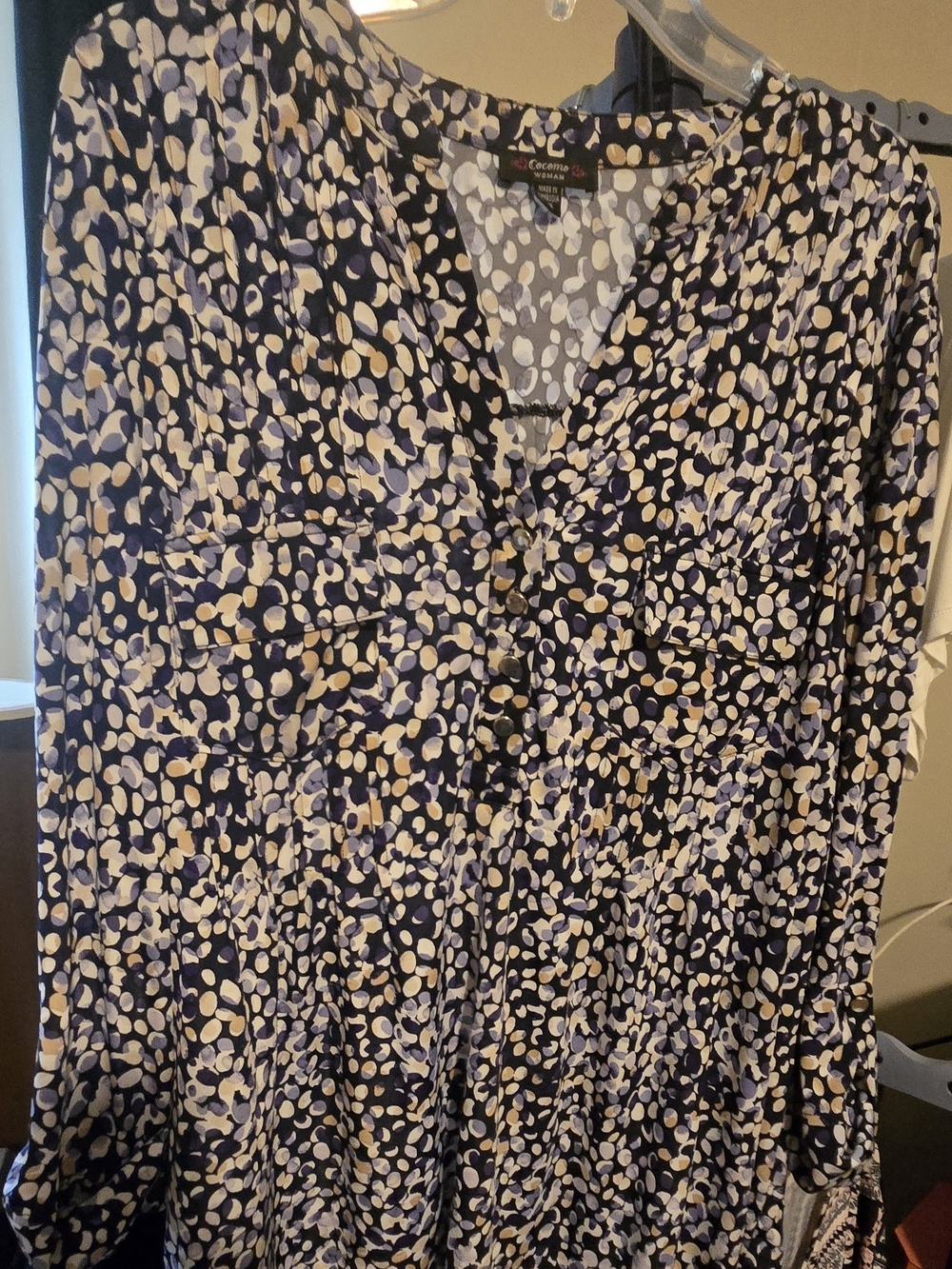 Cocomo Navy Blue Printed V-Neck Button Blouse